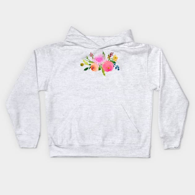 Floral Watercolor, Pink Renunculus Kids Hoodie by PixDezines